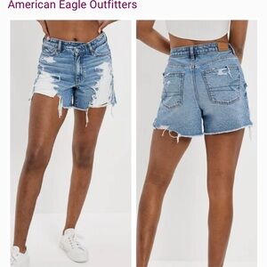 American Eagle Outfitters Blue Distressed High Rise Denim Shorts